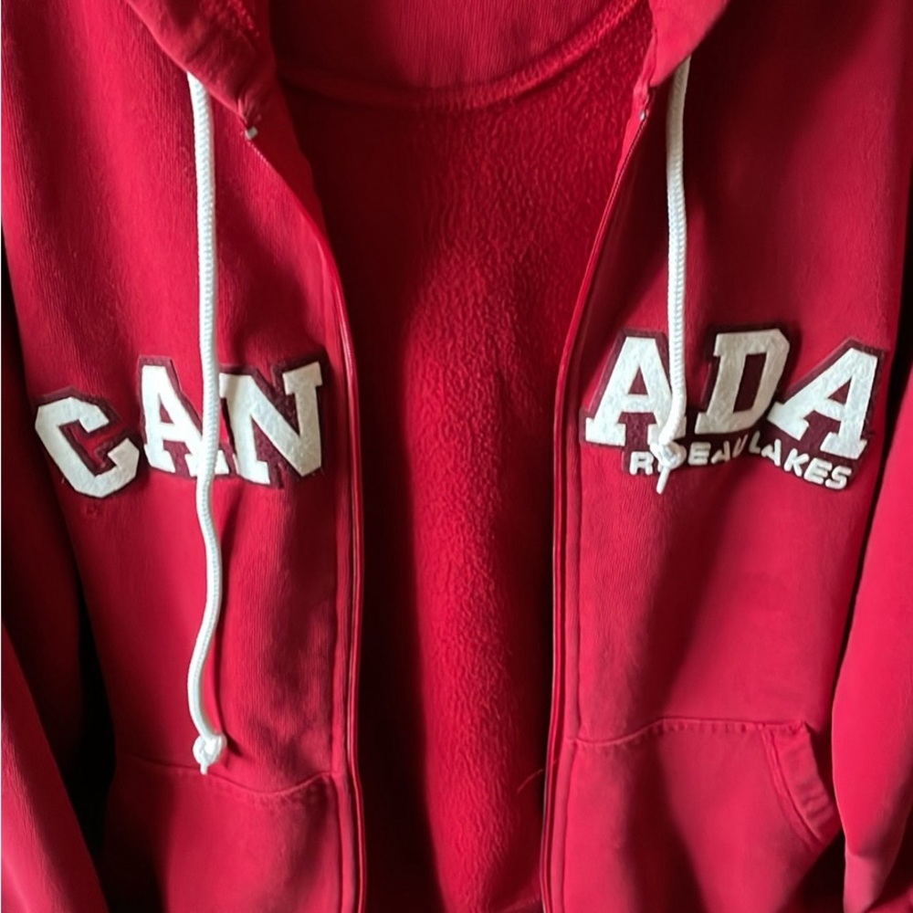 Red hooded jacket